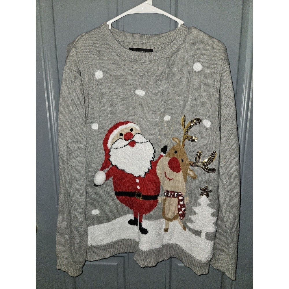 Large Forever 21 Santa And Reindeer Holiday Sweater